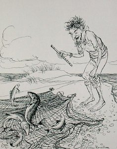 El pescador tocando la flauta, ilustración de 
