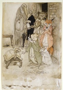 La liebre y la tortuga, ilustración de las Fábulas de Esopo, pub. por Heinemann, 1912