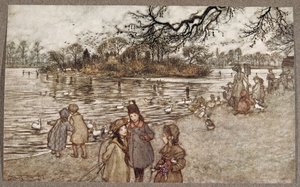 La isla en la que nacen todos los pájaros que se convierten en niños y niñas, de Peter Pan en los Jardines de Kensington de J M Barrie, pub. 1906 de Arthur Rackham