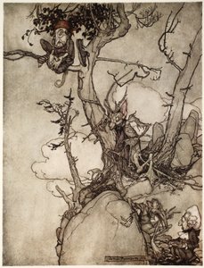 Las montañas Kaatsberg o Catskill siempre han sido una región llena de fábulas., de Rip Van Winkle por Washington Irving, pub. 1910 de Arthur Rackham