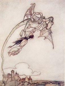 La única hija del rey había sido llevada por un dragón, de Los cuentos de hadas de los hermanos Grimm, pub. 1909