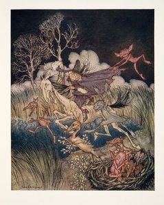 La pesadilla, con sus nueve pliegues, de La leyenda de Sleepy Hollow de Washington Irving (1783 - 1859), pub. 1928