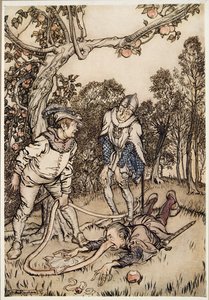 El árbol de la nariz, de Hermanito y hermanita y otros cuentos de los hermanos Grimm, pub. 1917 de Arthur Rackham