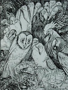El búho y los pájaros, ilustración de 