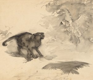 El Loro y el Gato (Boceto para "Buenas Noches" de Eleanor Gates) de Arthur Rackham