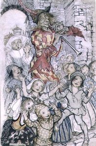 El flautista de Hamelín, ilustración para el poema de Robert Browning (1812-89) publicado en 1934 de Arthur Rackham