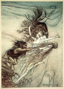 Las doncellas del Rin burlándose de Alberich, 1910 de Arthur Rackham