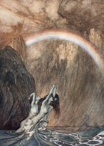 Los bellos hijos del Rin, lamentando su oro perdido, lloran, 1910 de Arthur Rackham