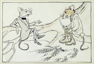 El ratón de la ciudad y el ratón del campo, ilustración de Fábulas de Esopo, publicada en 1912