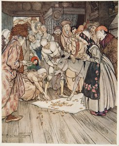 La mesa de los deseos, el asno de oro y el garrote en el morral, de Hermanito y hermanita y otros cuentos de los hermanos Grimm, pub. 1917
