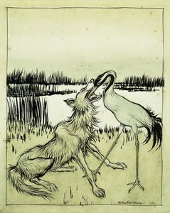 El lobo y la grulla - Fábulas de Esopo de Arthur Rackham