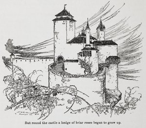 El castillo rodeado de espinas de Briar Rose (La Bella Durmiente) de Arthur Rackham