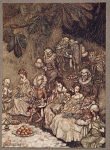 Las hadas se sientan en los hongos, y al principio se comportan bien, de Peter Pan en los Jardines de Kensington por J M Barrie (1860 - 1937), pub. 1906