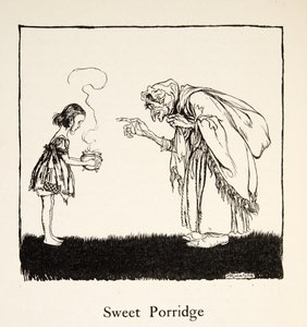 El pequeño fue y trajo la caja, de Hermanito y Hermanita y Otros Cuentos de los Hermanos Grimm, pub.1917 de Arthur Rackham