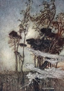 La luna, como un arco de plata nuevo en el cielo, ilustración de 