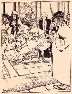 La linda doncella saltó por el aro tan ligera como un ciervo. Ilustración de Arthur Rackham del cuento de hadas de Grimm, Las tres plumas.