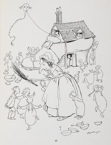 Había una anciana que vivía en un zapato. Una mujer con una casa-zapato y muchos niños. de Arthur Rackham