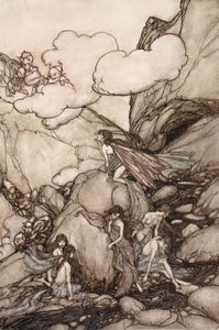 Estas montañas de hadas., de Rip Van Winkle por Washington Irving, pub. 1910 de Arthur Rackham