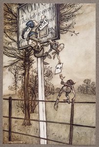 Estas hadas traviesas a veces cambian astutamente el tablero en una noche de baile ..., de Peter Pan en los Jardines de Kensington por J M Barrie (1860 - 1937), pub. 1906 de Arthur Rackham