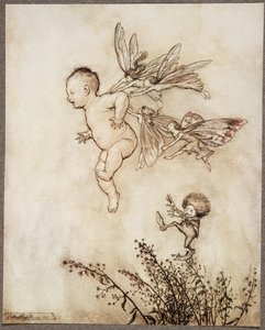 Todos le hicieron cosquillas en el hombro .. , de Peter Pan en los Jardines de Kensington por J M Barrie (1860 - 1937), pub. 1906