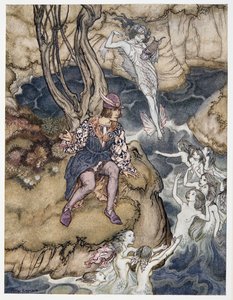 Esta música se deslizó por mí sobre las aguas, ilustración de La Tempestad de William Shakespeare, pub. 1926 de Arthur Rackham