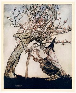 ¡Árbol mío! ¡Oh árbol mío! ¿Has visto a mi traviesa pequeña doncella?, Cuentos de hadas ingleses, pub 1922 de Arthur Rackham