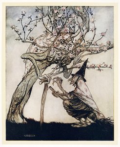 ¡Árbol mío! ¡Oh árbol mío! ¿Has visto a mi traviesa pequeña, de Cuentos de Hadas Ingleses, pub. 1922 de Arthur Rackham
