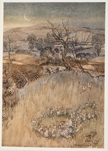 Vosotros, semi-muñecos que a la luz de la luna hacéis los anillos verdes y agrios, ilustración de La Tempestad de William Shakespeare, pub. 1926 de Arthur Rackham
