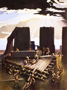 La construcción de Stonehenge, imaginada en 1978 de Arthur Ranson