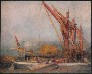 Barcazas de heno en el Támesis, 1905 de Arthur Streeton