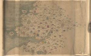 850.000. Suministrado. Orientado con el norte hacia abajo. El relieve se muestra de forma pictórica. Mapa pictórico. Pluma y tinta y acuarela. Muestra las montañas, la costa, las islas y las carreteras de la provincia de Zhejiang. Compra de Hummel 1930, no de Arthur W. Hummel