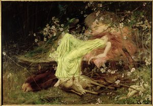 Un cuento de hadas: "Todo parecía dormir, la liebre tímida en forma" - Scott, c.1895 (óleo sobre lienzo) de Arthur Wardle