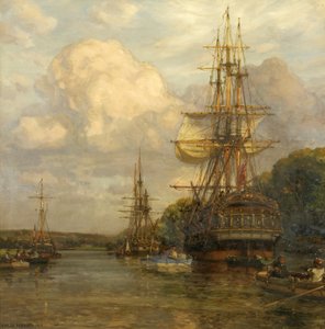 Corsarios amarrados en Hungroad a principios del siglo XIX de Arthur Wilde Parsons
