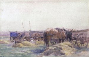 Carros de heno con caballo (acuarela sobre papel) de Arthur Winter Shaw