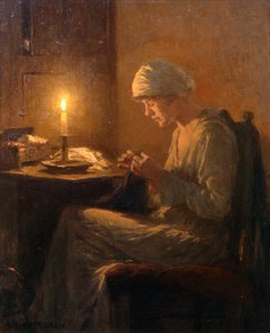 Costura a la luz de las velas (óleo sobre lienzo) de Arthur Winter Shaw