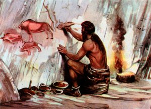 Una pintura de Homo Sapiens en una cueva, de "Vita Meravigliosa" (grabado)