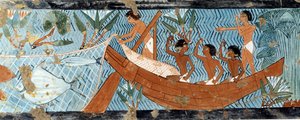 Arte Egipto: Pesca en el Sena. Fac simile reproducido de la tumba de d