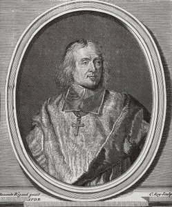 BOSSUET, Jacques-Benigne (1627-1704). Teólogo y obispo inglés. Retrato copia del original de Hyacinthe Rigaud. Grabado