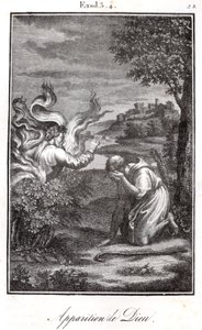 Biblia - Moisés y la zarza ardiente Dios se aparece a Moisés desde una zarza ardiente.