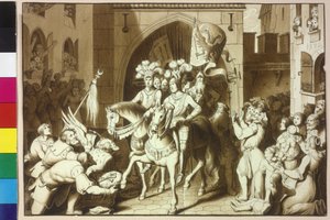 El emperador Charles V. y sus hermanos Ferdinand I que se convierten en su ocupación en Viena del casco de la fatalidad pasha Michael Oglu presente