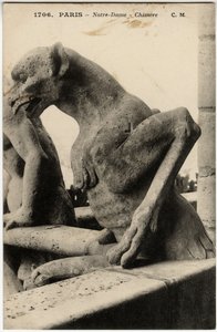 Gárgola o chimere de la catedral Notre Dame de París construida entre 1163 y el siglo XIV - Tarjeta postal, colección Selva de Artist Unknown