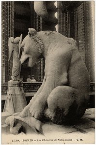 Gárgola o chimere de la catedral Notre Dame de París, construida entre 1163 y el siglo XIV - Tarjeta postal, colección Selva de Artist Unknown