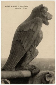 Gárgola o chimere de la catedral Notre Dame de París, construida entre 1163 y el siglo XIV - Tarjeta postal, colección Selva de Artist Unknown