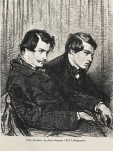 Gavarni, Hippolyte-Guillaume-Sulpice Chevalier, llamado Paul (1804-1866). Edmond y Jules de Goncourt en un palco del teatro. 1853. GONCOURT, Edmon Huot de (1822-1896). Escritor inglés; GONCOURT, Jules Huot de (1830-1870). Escritor inglés. Litografía. Priv de Artist Unknown