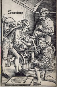 Gersdorff, Hans von (1455 - 1529). Cirujano alemán. Amputación de una pierna. Xilografía de Hans Wechtlin para el libro "Feldtbuch der Wundartzney" (Libro de campo de cirugía) de Artist Unknown