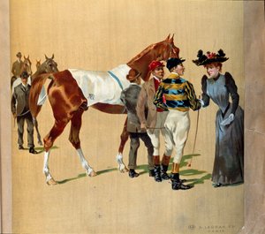 Carreras de caballos: las últimas propinas antes de la carrera, principios del siglo XX (impresión)
