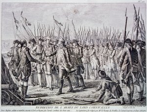 Rendición del ejército británico en Yorktown por Lord Corwallis (grabado) de Artist Unknown