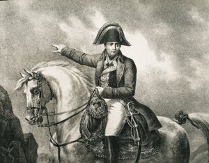 NAPOLEÓN I Bonaparte (1769-1821). Militar y político francés, Emperador de Francia (1804-1815). Detalle de un retrato ecuestre de Napoleón, inspirado en el retrato original de Joseph Chabord. Grabado de Artist Unknown