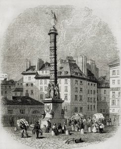 París. Vendedores de agua delante de la fuente de la plaza Chatelet (grabado) de Artist Unknown