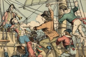 Robert Surcouf Marinero y corsario francés, aquí en el abordaje del barco inglés "Triton" en 1796 (grabado) de Artist Unknown